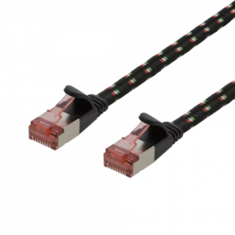 Robustes, flaches CAT.6A U/FTP-Patchkabel, 28 AWG, 1 m, schwarz