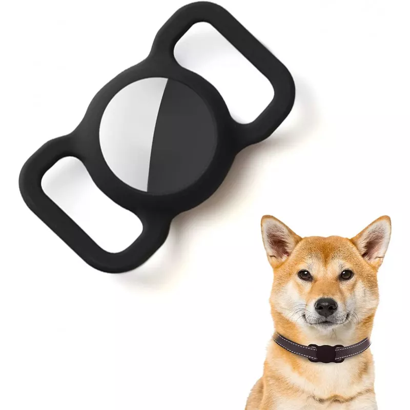 INF Apple AirTag Hlle fr Hundehalsband Silikon Schwarz