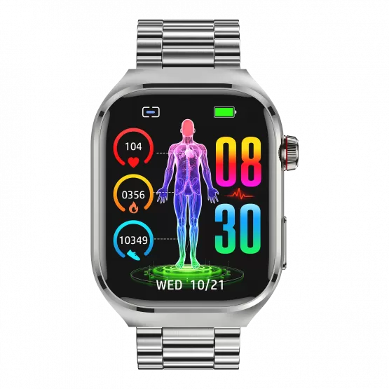 INF Smartwatch mit Metallarmband EKG, Herzfrequenz, Blutdruck, Schlaf,