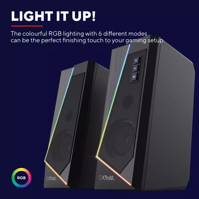 Trust GXT 609 Zoxa PC Lautsprecher Mit RGB-Beleuchtung & Sabrent USB Hub 2.0 – 12W, Schwarz