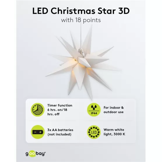 INF LED-Weihnachtsstern 3D,  56 cm, batteriebetrieben