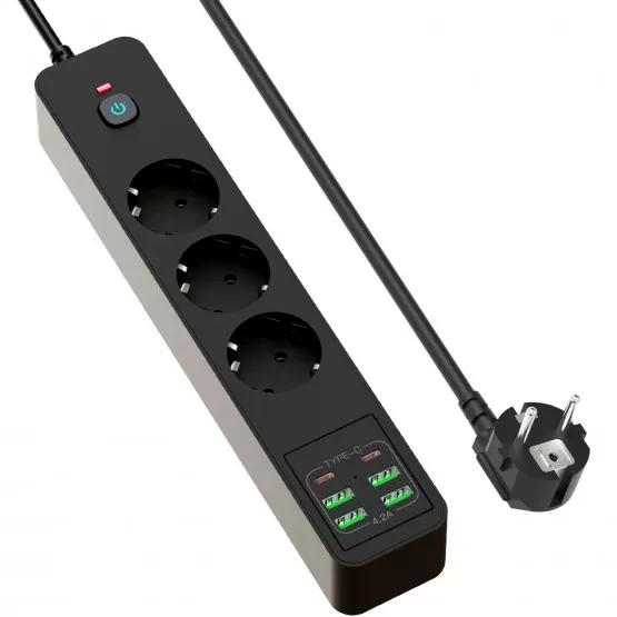Mehrfachstecker Mit USB Steckdosenleiste Mit 2 USB-Anschlüssen – Kompakter Mehrfachstecker Ohne Kabel (EU) Mehrfachsteckdose Mit Schalter Ohne Kabel
