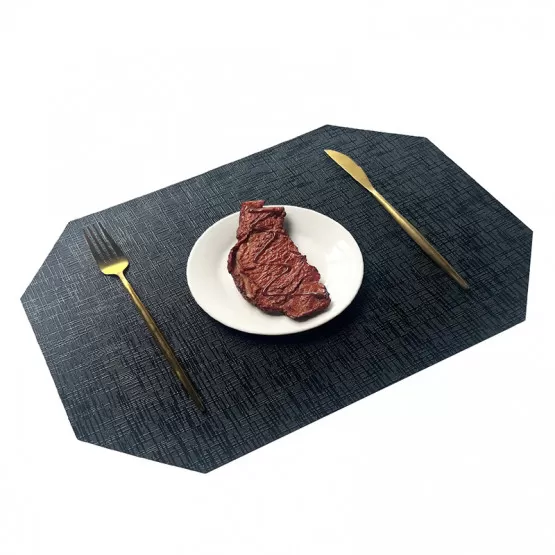 INF 6er-Set Schwarze achteckige Tischsets mit Metallic-Textur aus