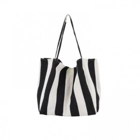 INF Gestreifte Einkaufstasche aus Segeltuch Große Schultertasche