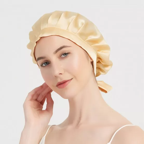 LULUSILK Maulbeerseide Schlafhaube Für Frauen – Verstellbar, Rutschfest, Für Lockiges Haar & Zöpfe, Inkl. Haargummis, Weiß
