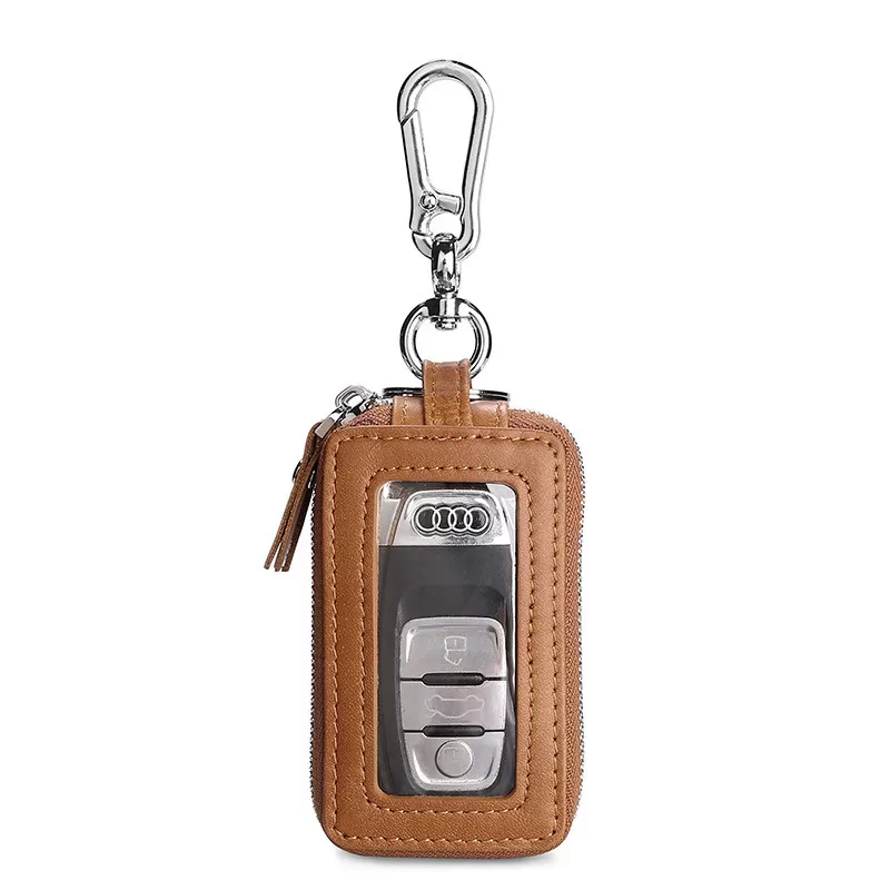 INF Echtes Leder Schlüsseletui, RFID Blockierendes Autoschlüssel Etui mit Multifunktionalem Schlüsselanhänger Kaffee