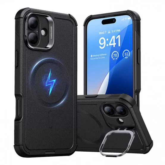 ESR Cyber Tough (HaloLock) ESR-Hlle mit Stnder fr iPhone 16 Plus  (schwarz)