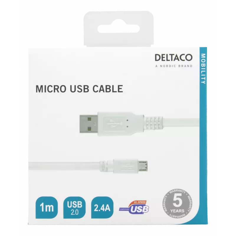 USB 2.0-Kabel Typ A ma, Typ Micro B ma, 5-polig, 1 m, weiß