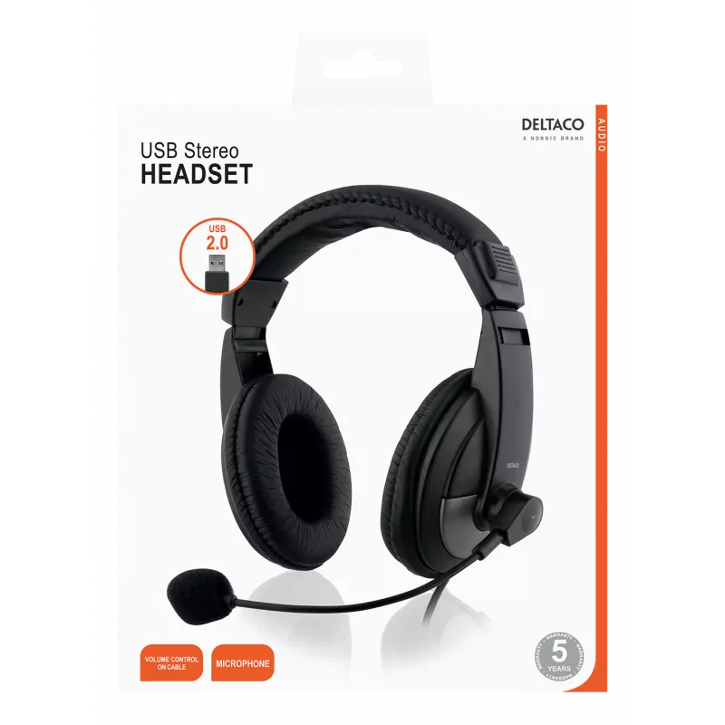 USB-Stereo-Headset, 40-mm-Treiber, 32 Ohm, 20 Hz–20 kHz, schwarz