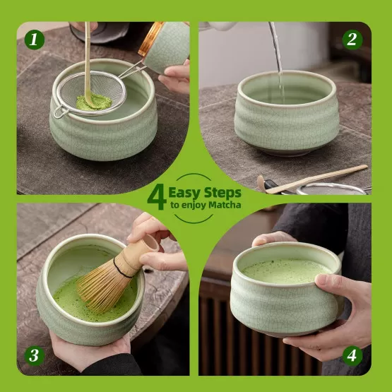 INF Matcha-Besen-Set CT Sieben Teile - Weie Keramik & Bambus