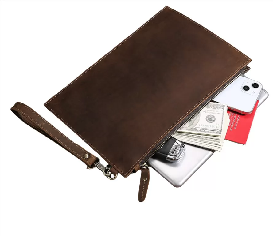 INF Herren Clutch aus echtem Leder: Vintage Business Handtasche mit großer Kapazität