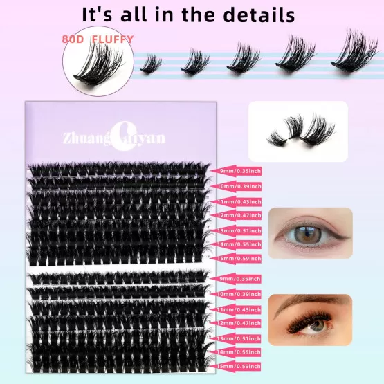 INF DIY Wimpern 80D Lila Box Fluffy Cluster Wimpern, Knstliche