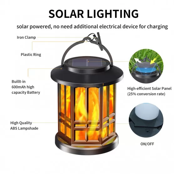 INF Outdoor Solar Flammenlaterne mit Clip