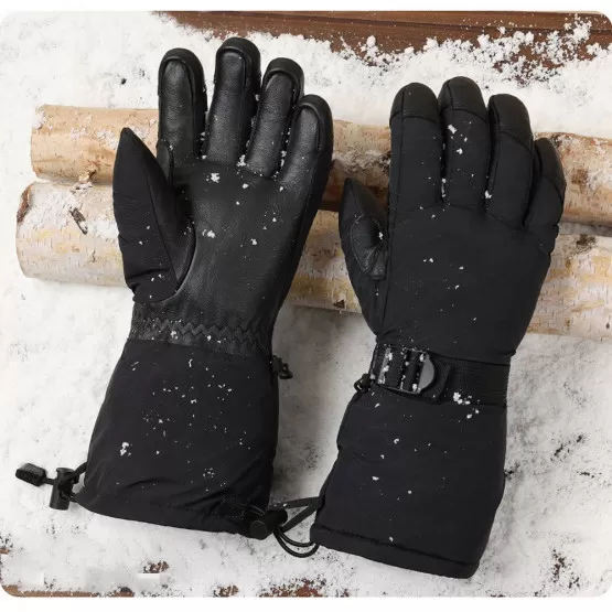 INF Schwarze Ski-Handschuhe aus Leder mit 3M-Isolierung - Winddicht und