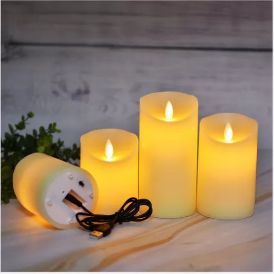 INF Glänzendes 3er-Set 7,5cm LED Elektronische Kerzen Aufladbar 18-Tasten