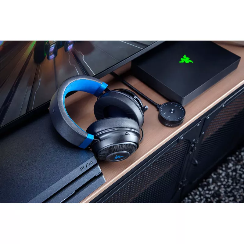 Razer Headset, Analog 3,5 mm, Kraken für Konsole, Schwarz/ Blau, Einge