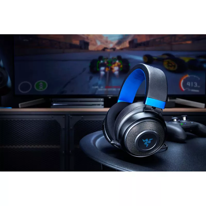 Razer Headset, Analog 3,5 mm, Kraken für Konsole, Schwarz/ Blau, Einge
