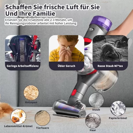 INF Ersatz-Zubehörset kompatibel mit Dyson V8 – 3 HEPA-Nachmotorfilter, 3 Vorfilter kompatibel mit Samsung & Reinigungsbürste
