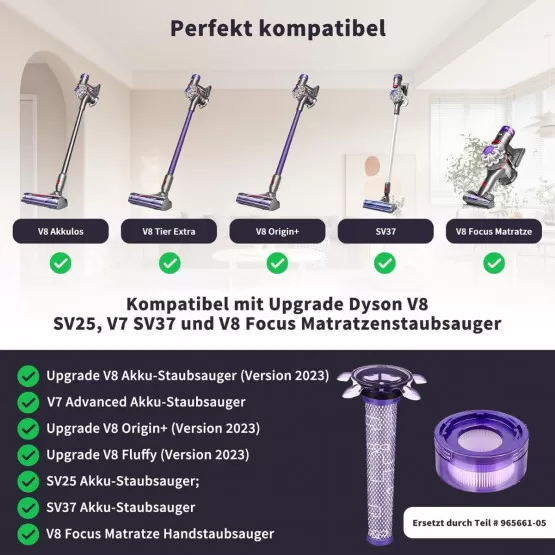 INF Ersatz-Zubehörset kompatibel mit Dyson V8 – 3 HEPA-Nachmotorfilter, 3 Vorfilter kompatibel mit Samsung & Reinigungsbürste