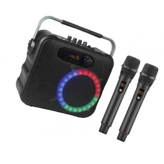 INF Tragbarer PA-Lautsprecher mit Bluetooth 5.0, TWS, Dual VHF-Mikrofone, 80W Full-Range-Sound, LED-Modi, 4000mAh Akku