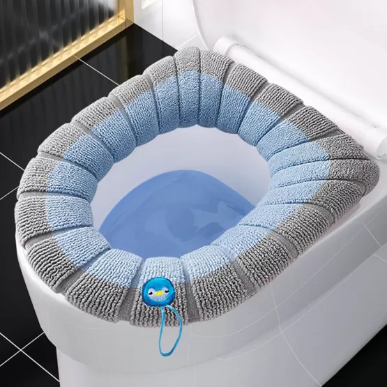 INF Gestrickter Plüsch-Toilettensitzbezug mit Griff – Dick, Waschbar