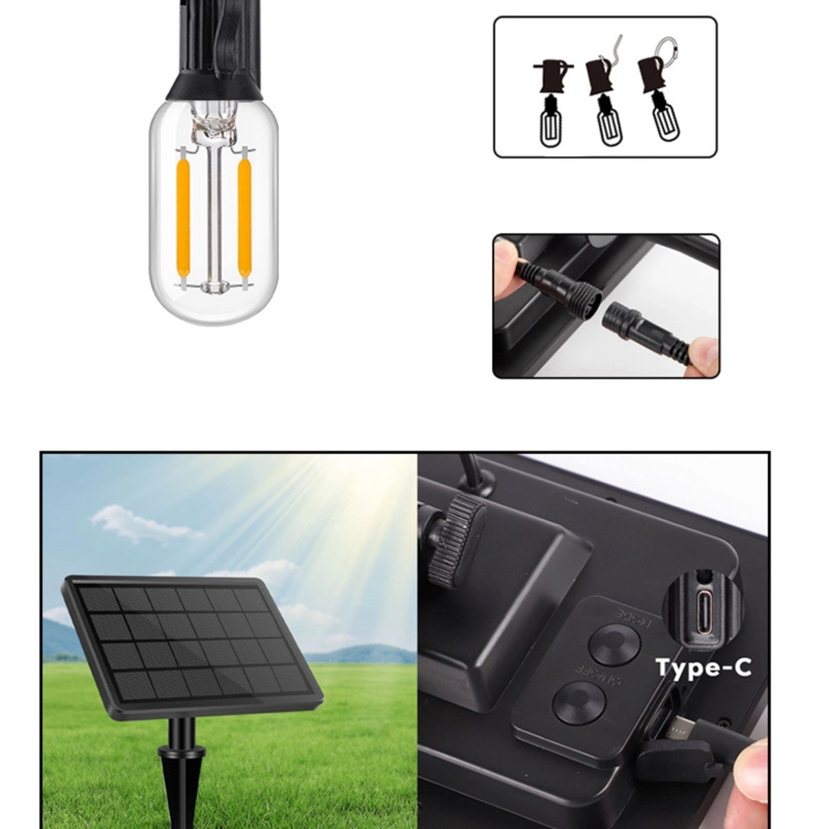 INF Solar Lichterkette Wasserdicht 7.6M, 10 Lichter + 1 Ersatz