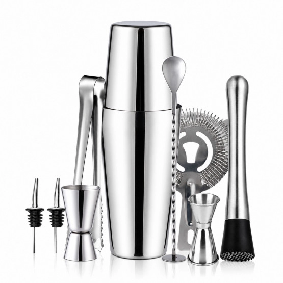 INF Cocktail-Set mit Shaker und Zubehör Edelstahl 10-teilig