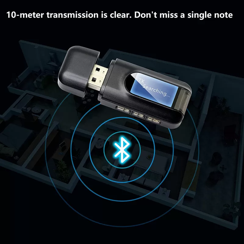 Bluetooth 5.0 Sender & Empfänger 2-in-1 – Stereo Sound, Unterstützt Auto-Start/Stop, Bis Zu 15 M Reichweite