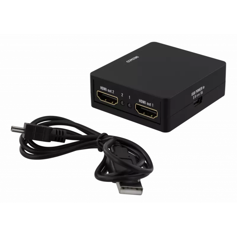 HDMI-Splitter, 1x HDMI-Eingang, 2x HDMI-Ausgang, 6,75 Gbit/s, schwarz